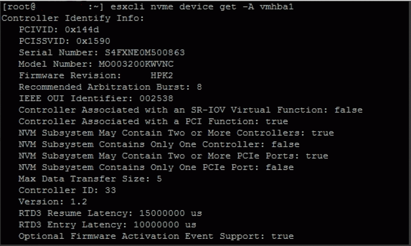 NVMe from ESXCLI