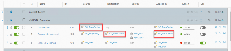 NSX V2T Firewall rules with Datacenter object
