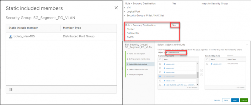 NSX V2T Security group Distributed virtual port group
