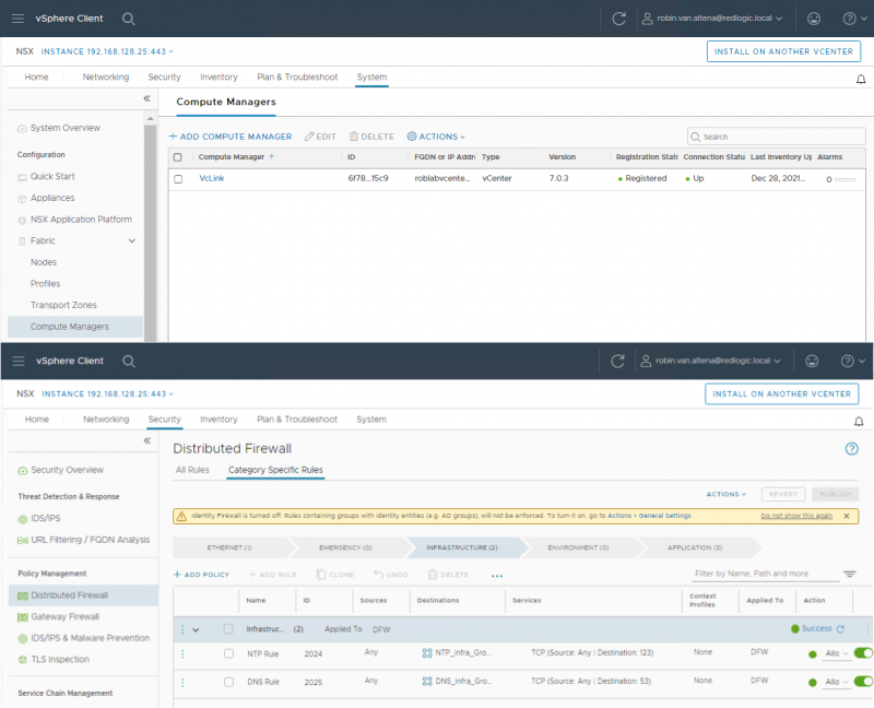 NSX-T manager viewed using the vSphere plugin