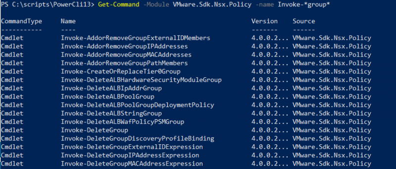 List the group cmdlets in the VMware.Sdk.Nsx.Policy module