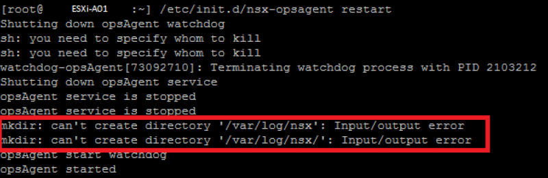 error given by esxi on restart nsx-opsagent service