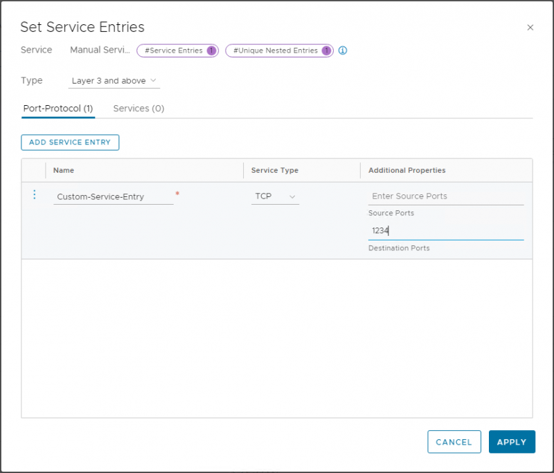 Creating an NSX service in the GUI