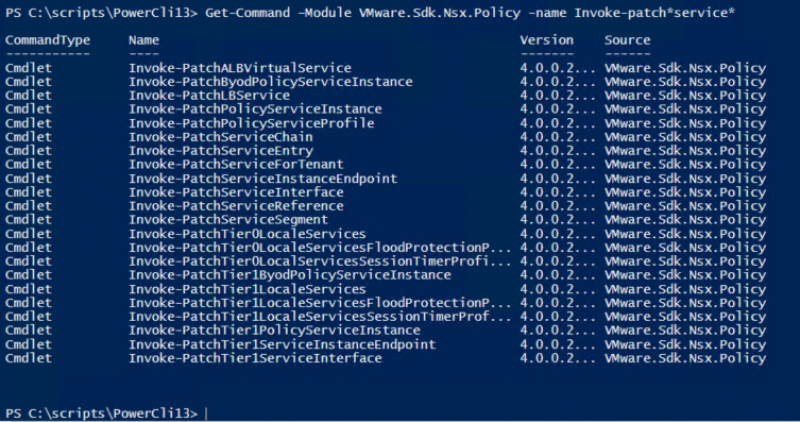 PowerCLI cmdlets for patching an NSX service