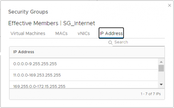 NSX V2T Effective Members for a Security group