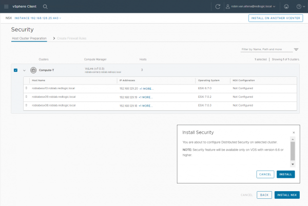 Install NSX-T Security to a vSphere cluster