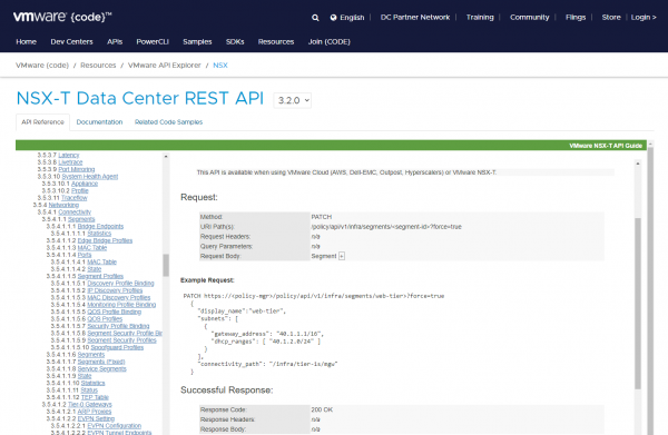 API call for creating a Segment in NSX