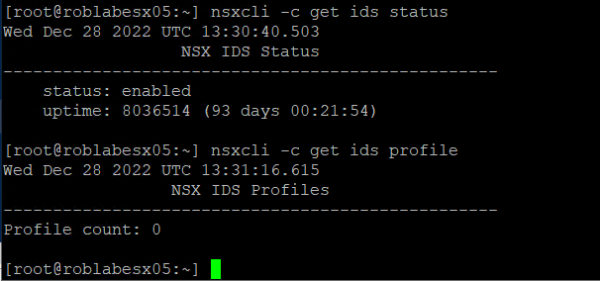 IDS status as seen from the command line